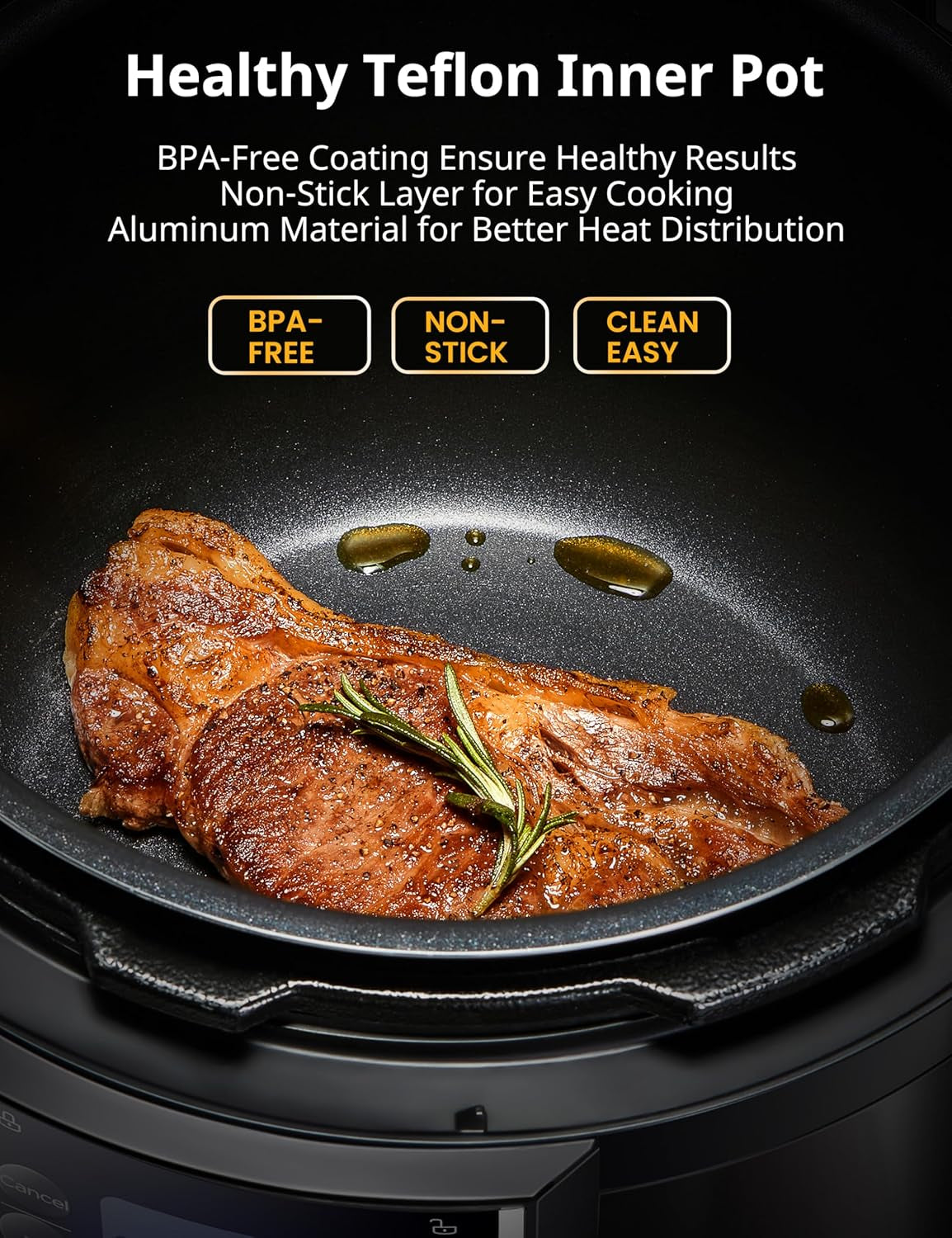 COMFEE' 9-In-1 Electric Pressure Cooker. 14 Presets Instant Multi Cooker Olla De Presion Non-Stick Pot Yogurt Maker Rice Cooker Slow Cooker Sauté Steamer 6 Quarts Black - Image 5