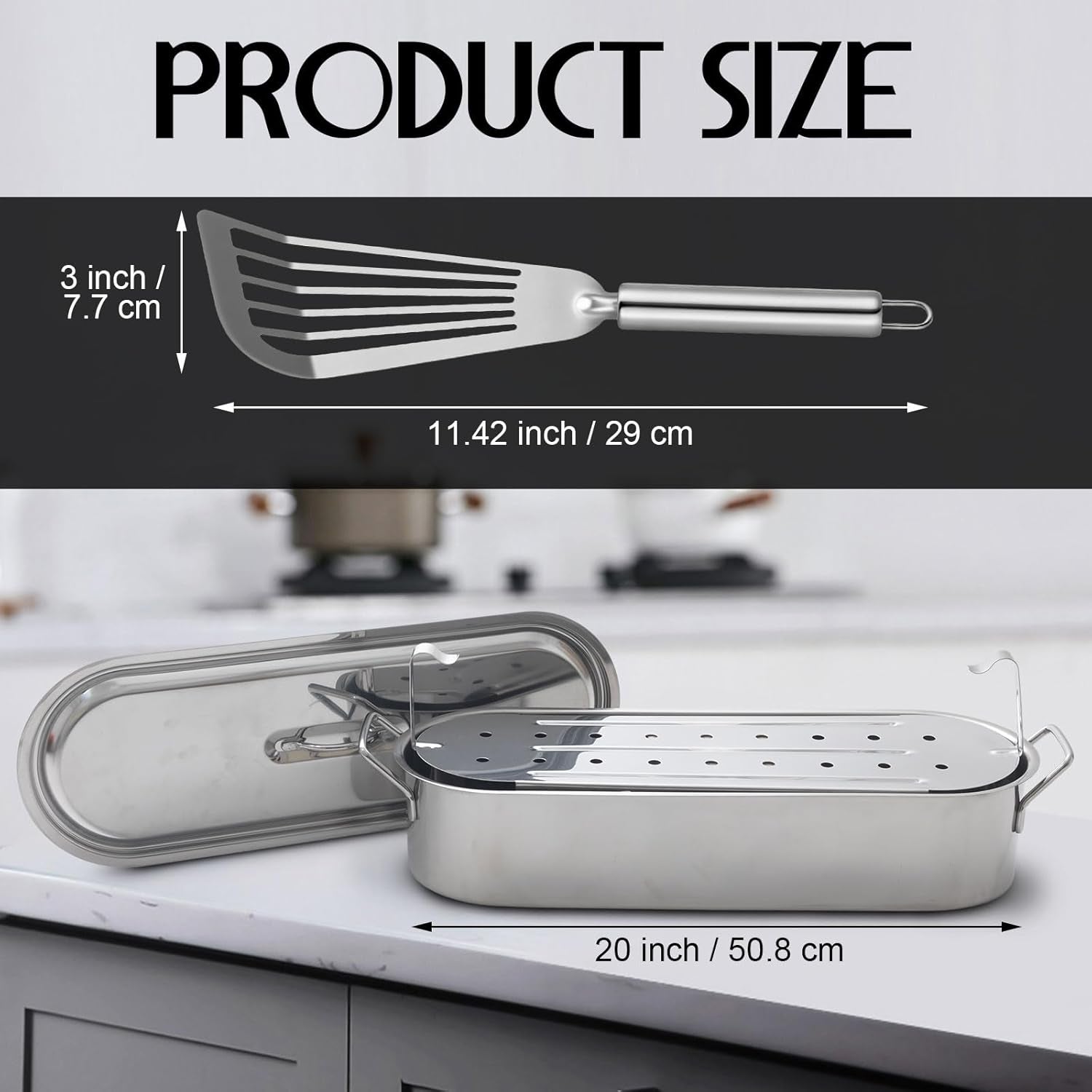 Maxdot Fish Poaching Set – 20 Stainless Steel Poacher Rack & Spatula for Cooking. Flipping & Grilling - Image 2