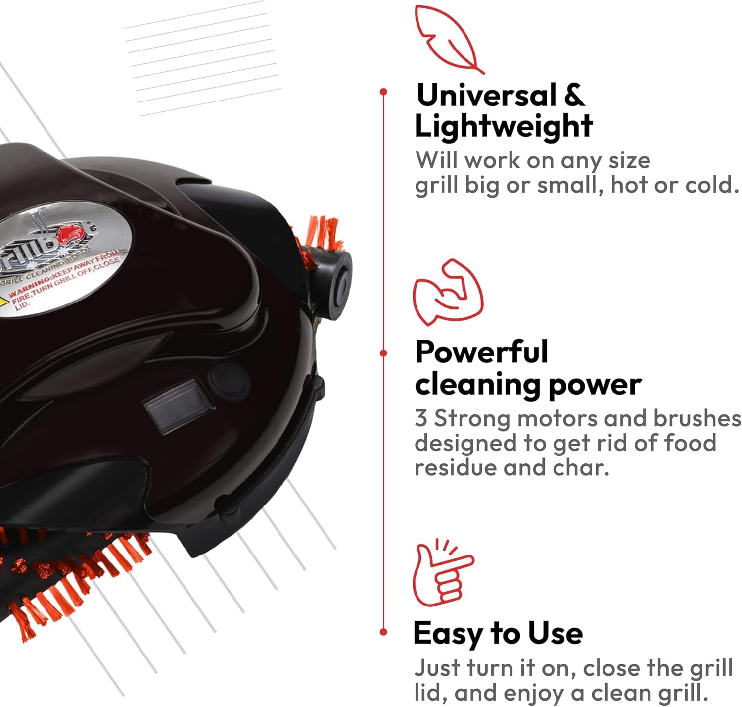 Grillbot Automatic Grill Cleaning Robot with Nylon Brushes. BBQ Grill Cleaner. Grill Brush. Grill Scraper. BBQ Accessories (Red Grillbot + Carry Case) - Image 6