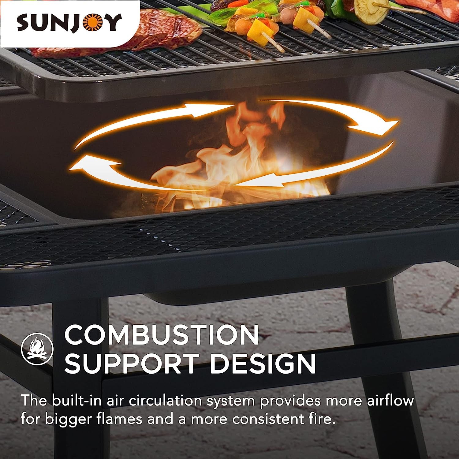Sunjoy 38 In. Fire Pit for Outside. Square Wood Burning Firepit Large Steel Fire Pits with Adjustable Cooking Swivel BBQ Grill and Fire Poker Black - Image 8
