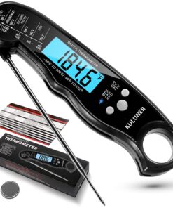 KULUNER TP-01 Waterproof Digital Instant Read Meat LCD Thermometer with 4.6 Folding Probe Backlight & Calibration Function for Cooking Food Candy. BBQ Grill. Liquids.Beef(Black)