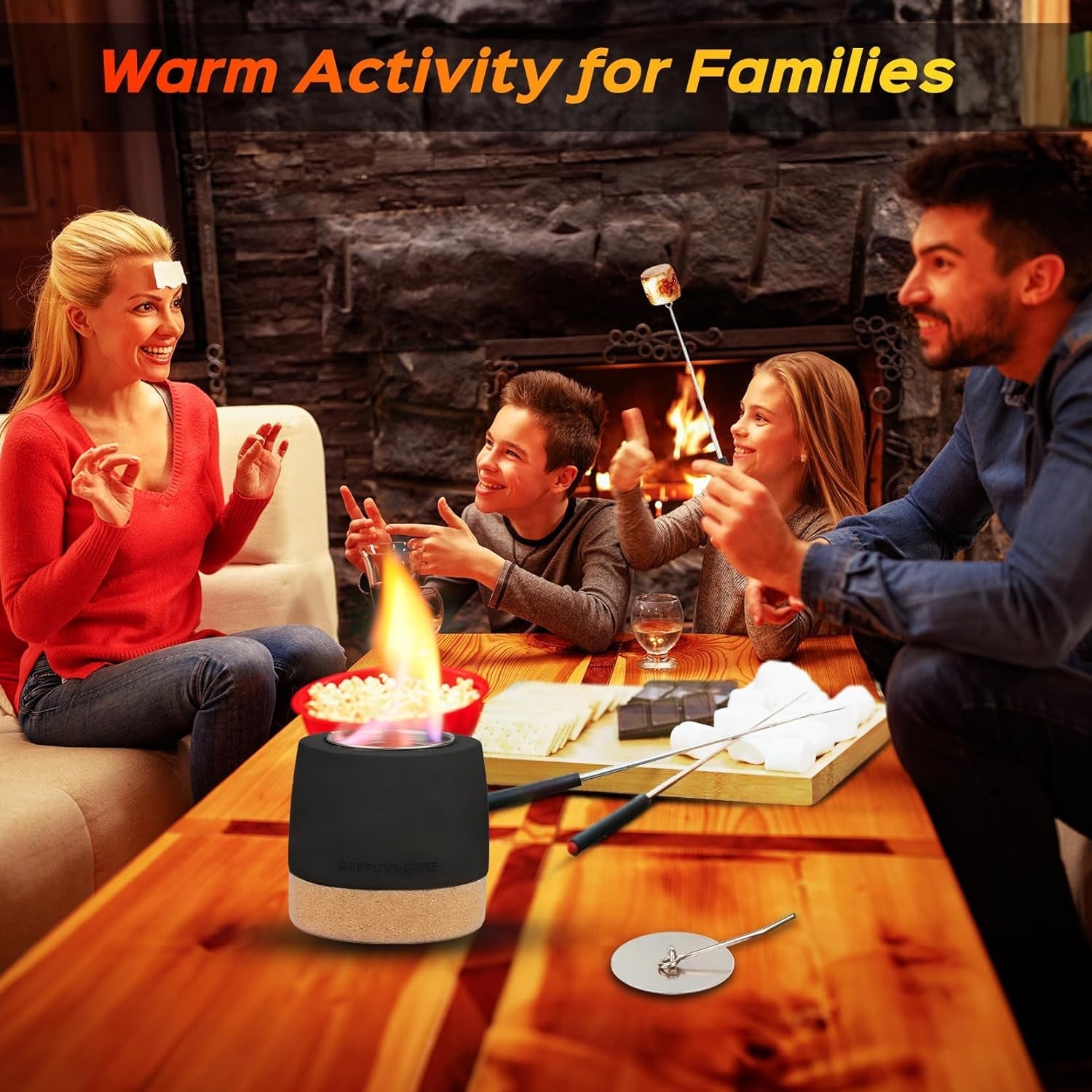 Tabletop Fire Pit. round Concrete Smokeless Smores Fire Pit Table Top as Smores Maker Kit. Dual Burner Cups Rubbing Alcohol Table Top Firepit for Indoor & Patio - Image 5