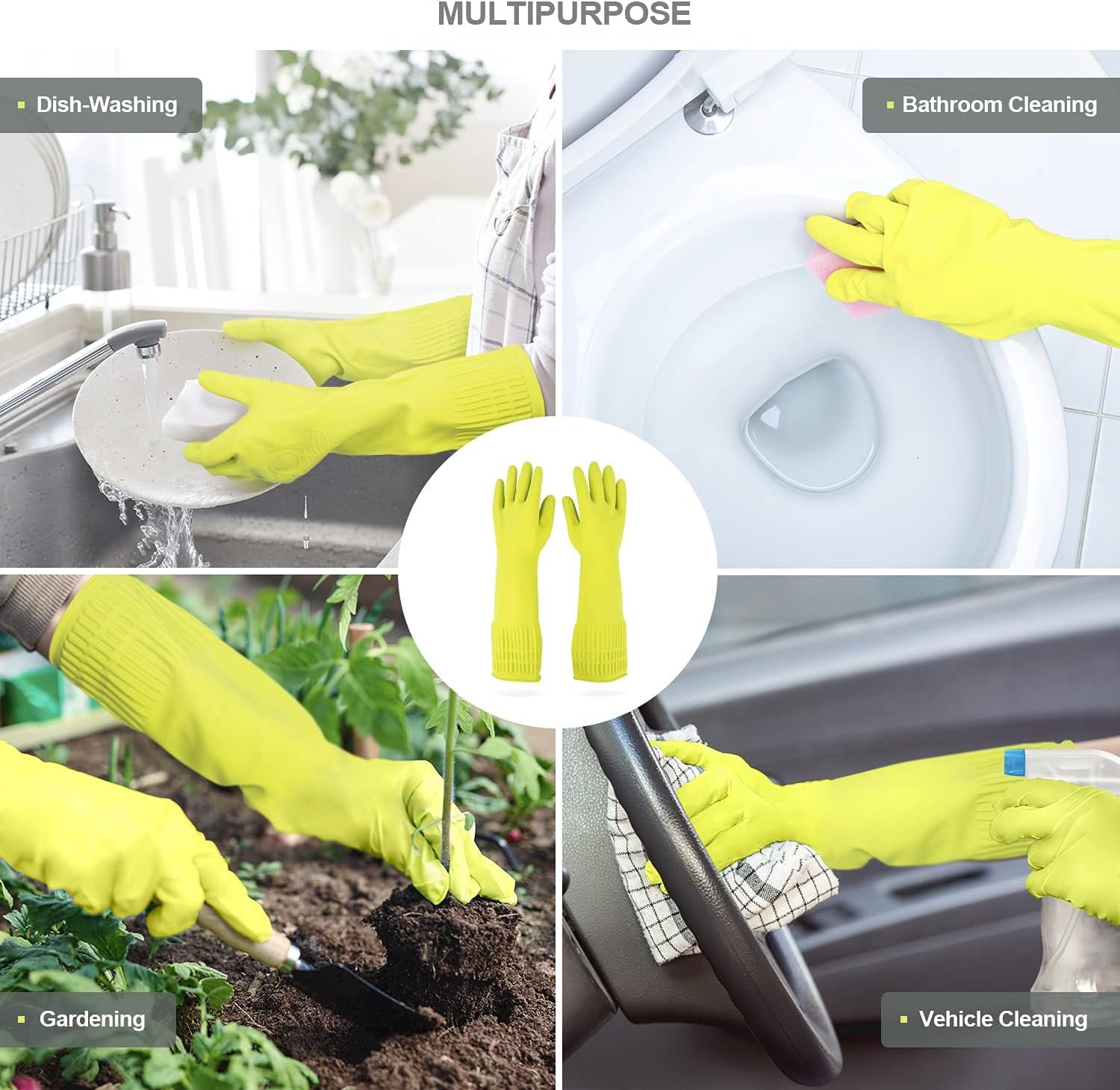 MAMISON Reusable Household Dishwashing Cleaning Rubber Gloves. Non-Slip Kitchen Glove (1 Pair) - Image 4