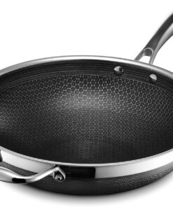 Hexclad Hybrid Nonstick 12-Inch Wok. Stay-Cool Handle. Dishwasher-Friendly. Oven-Safe up to 900°F. Induction-Ready. Compatible with All Cooktops