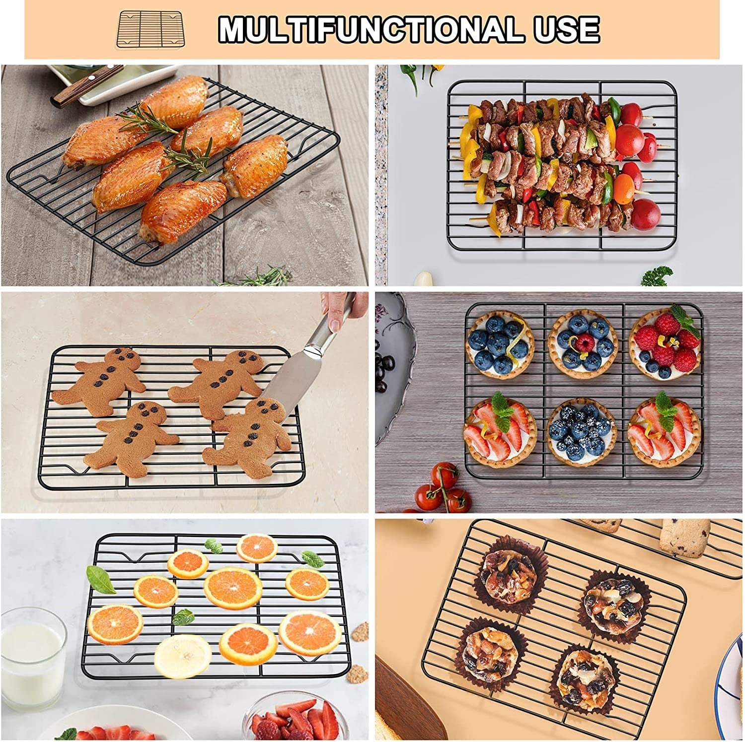 P&P CHEF Baking Rack Set of 2. Non-Stick Mini Cooling Racks for Cooking Grilling. 2 Pack 8.6 X 6.2 Roasting Drying Rack for Small Toaster Oven Use. Stainless Steel Core. Non-Toxic & Easy to Clean - Image 6