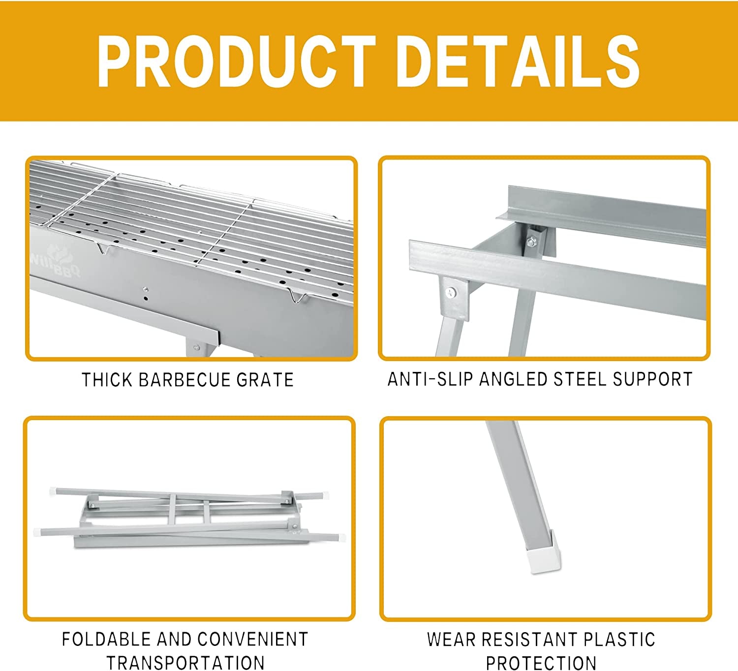 Commercial Quality Portable Charcoal Grills Multiple Size Hibachi BBQ Lamb Skewer Folded Camping Barbecue Grill for Garden Backyard Party Picnic Travel Outdoor Cooking Use(31.6X10.3X5.1 Inch) - Image 5