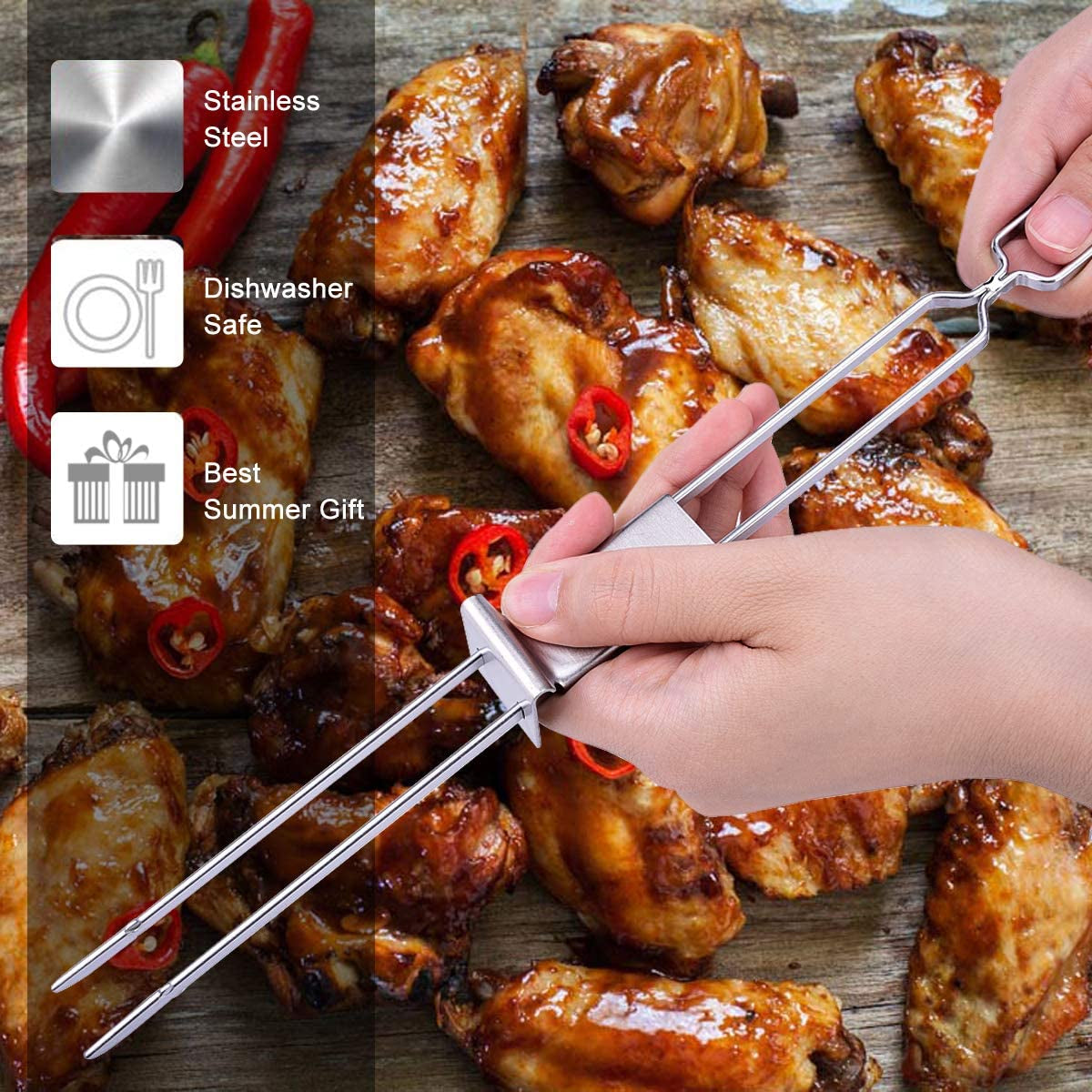 Barbecue Skewers. CMYK 6-Pack 13 Stainless Steel Grilling Skewers with Slider. Reusable Metal BBQ Shish Kabob Skewers Sticks - Image 6