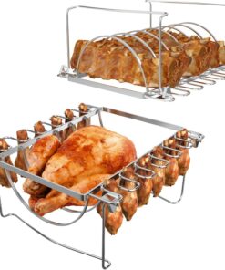 TAILGRILLER 3 in 1 Rib Racks & Chicken Leg Rack for Grill & Smoke. Foldable Roasting Rack. Roast up to 6 Large Ribs. 12 Chicken Leg. 1 Whole Chicken