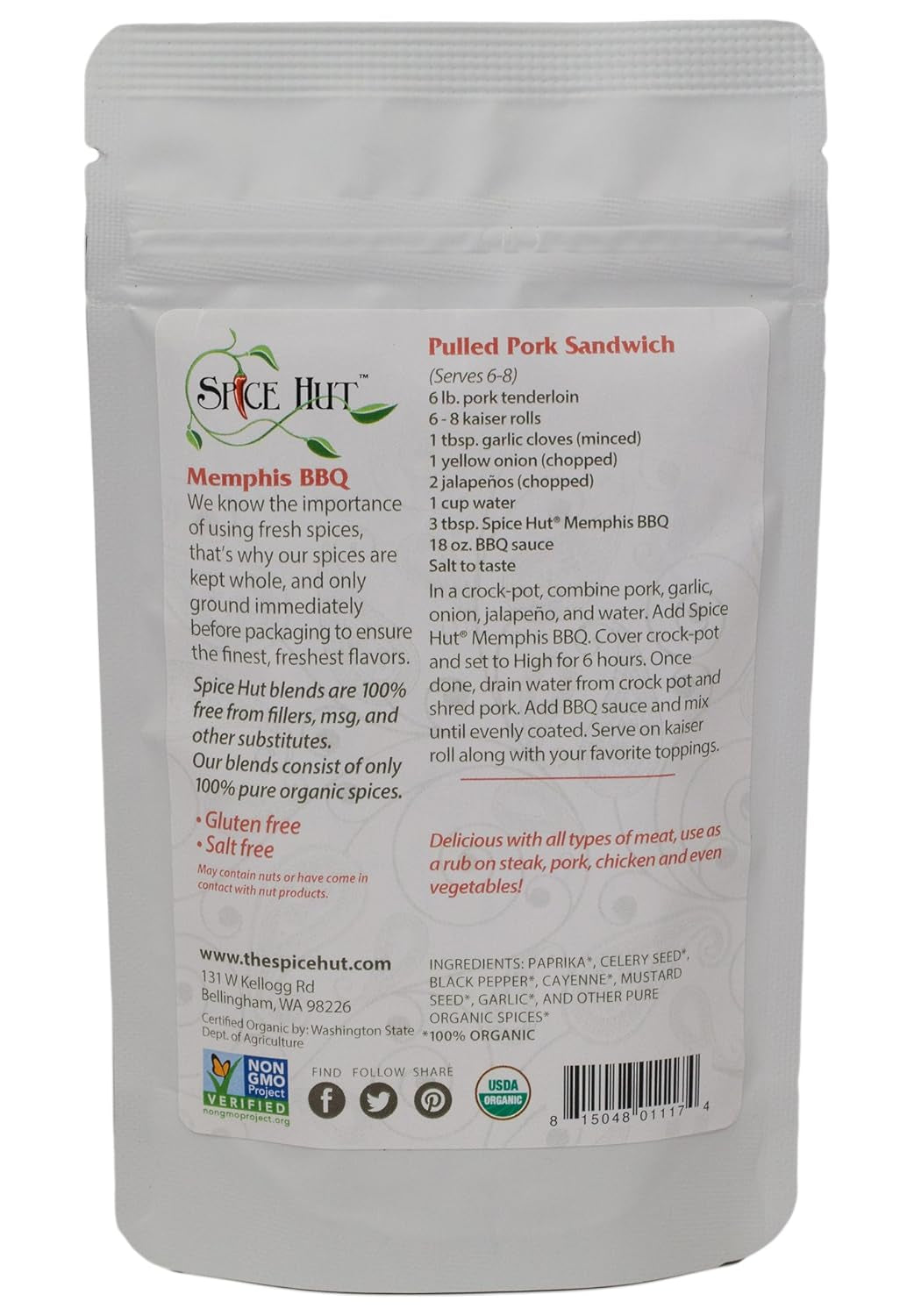 Organic Memphis BBQ Seasoning. Southern Grilling Sweet & Savory Spice Blend. 2 Ounce. . Small Pouch – Salt Free (Pack of 2) - Image 2