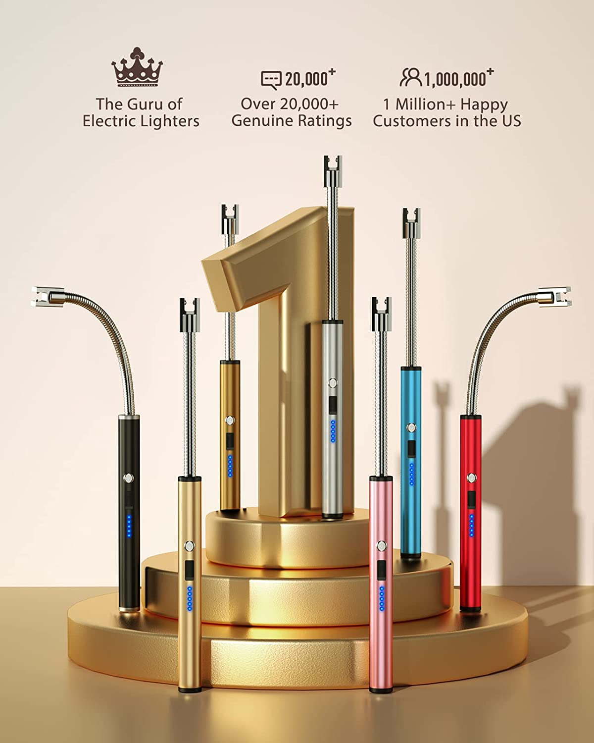 RONXS Lighter Electric Lighter Rechargeable Arc USB Candle Lighters with LED Battery Display. Flexible Neck Windproof Flameless Plasma Long Lighters for Candle BBQ Camping (N-Pink&Gold) - Image 3