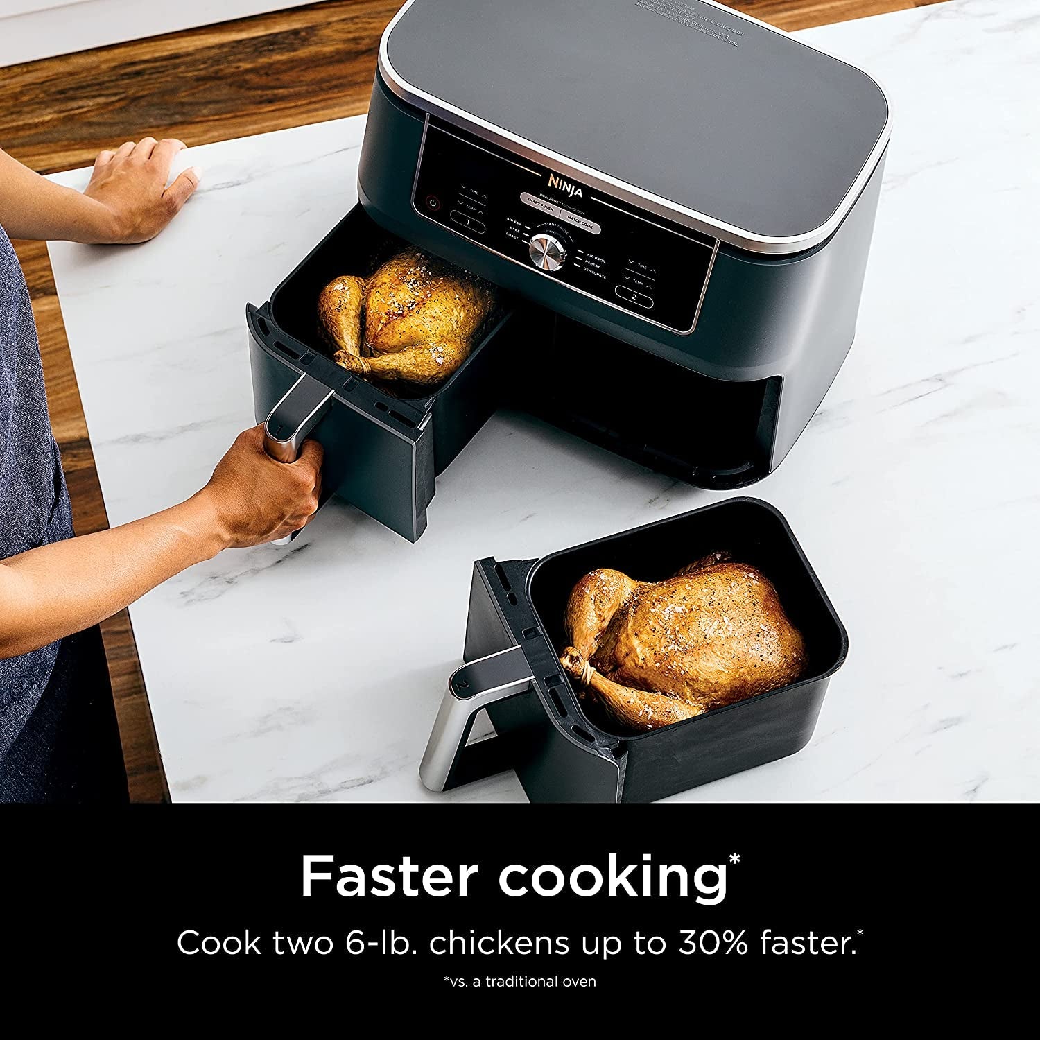 DZ401 Foodi 10 Quart 6-In-1 Dualzone XL 2-Basket Air Fryer with 2 Independent Frying Baskets. Match Cook & Smart Finish to Roast. Broil. Dehydrate for Quick. Easy Family-Sized Meals. Grey - Image 2