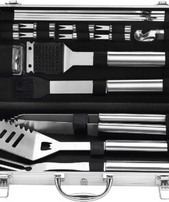 20PCS Heavy Duty BBQ Grill Tools Set - Extra Thick Stainless Steel Spatula. Fork& Tongs. Complete Barbecue Accessories Kit in Aluminum Storage Case - Perfect Grill Gifts for Men