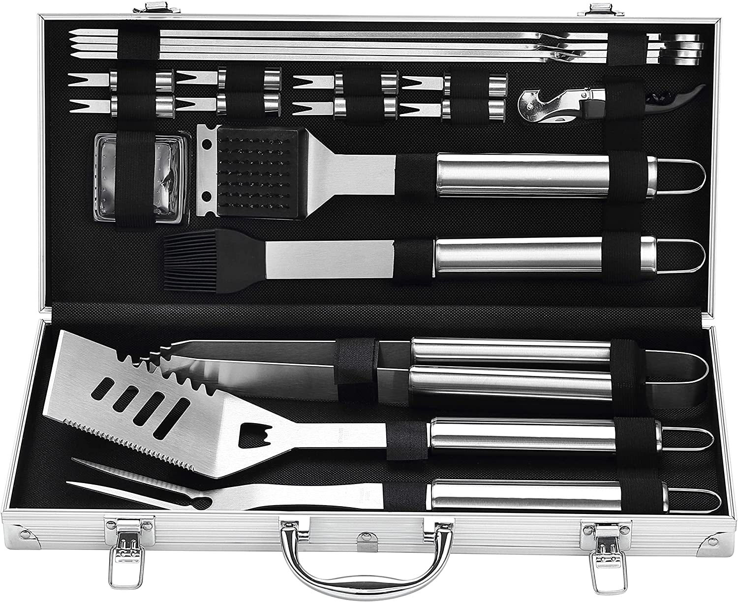 20PCS Heavy Duty BBQ Grill Tools Set - Extra Thick Stainless Steel Spatula. Fork& Tongs. Complete Barbecue Accessories Kit in Aluminum Storage Case - Perfect Grill Gifts for Men