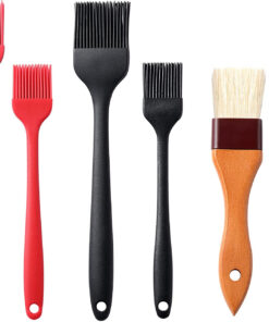 4 Pack Silicone Basting Pastry Brushes with 2 Wood Handle Culinary Oil Brushes. Heat Resistant Brush Set. Perfect for BBQ Sauce Barbecue Butter Grill Baking Kitchen Cooking. BPA Free & Dishwasher Safe