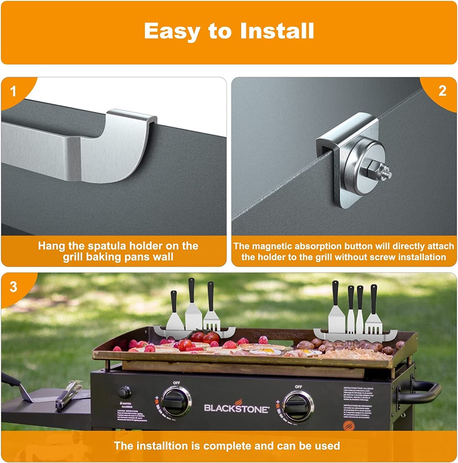 10 Inch Griddle Spatula Holder Magnetic Design. Stainless Steel Grill Barbecue Tool Rack. Griddle Accessories for Blackstone Flat Top Griddle and Other Grill Griddles (2 Pcs) - Image 4