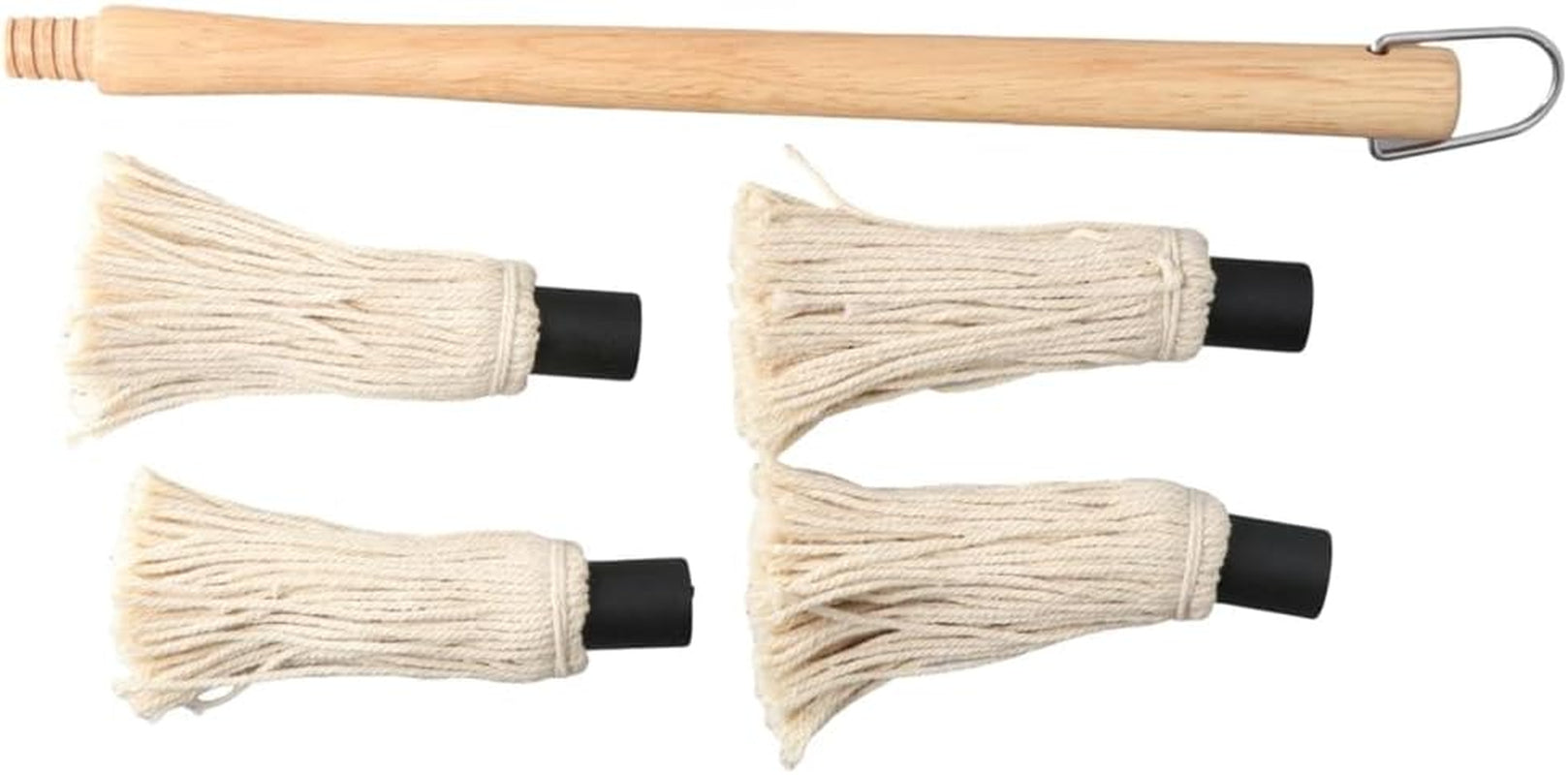Wooden Long Handle BBQ Basting Mop with 4 Extra Replacement Heads. Barbecue Supplies Grill Basting Mop for BBQ Grilling Smoking Steak