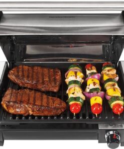 Electric Indoor Searing Grill with Adjustable Temperature Control to 450F. Removable Nonstick Grate. 118 Sq. In. Surface Serves 6. Stainless Steel