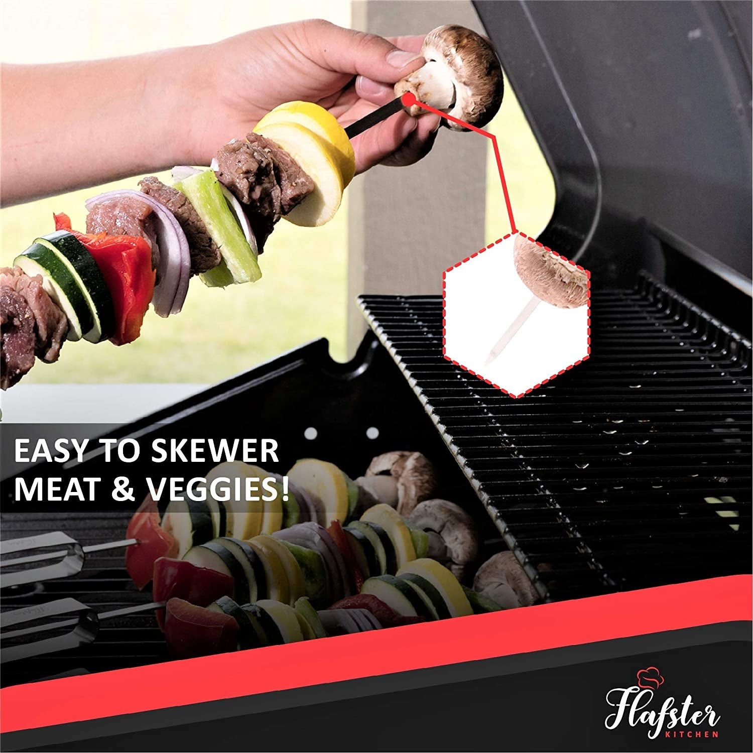 Kabob Skewers for Grilling- BBQ Skewers for Grilling-16 Long Flat Kebab Skewers with Push Bar- Shish Kabob Skewers - Stainless Steel Skewer Sticks for Camping - Wide Reusable Sword Skewers - 8 Pack - Image 4