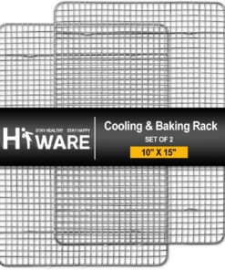 Hiware 2-Pack Cooling Racks for Baking - 10 X 15 - Stainless Steel Wire Cookie Rack Fits Jelly Roll Sheet Pan. Oven Safe for Cooking. Roasting. Grilling