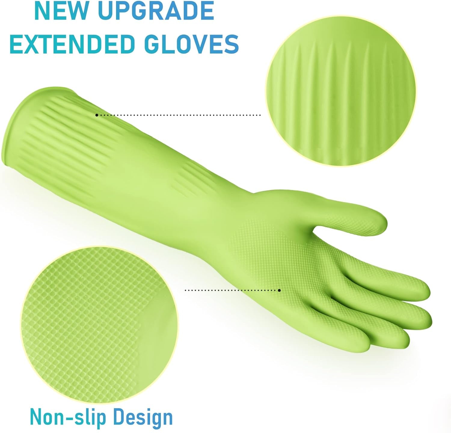 Rubber-Gloves Dishwashing Gloves for Cleaning-Kitchen - 2 Pairs Long Household Cleaning Gloves for Washing Dishes - Image 2
