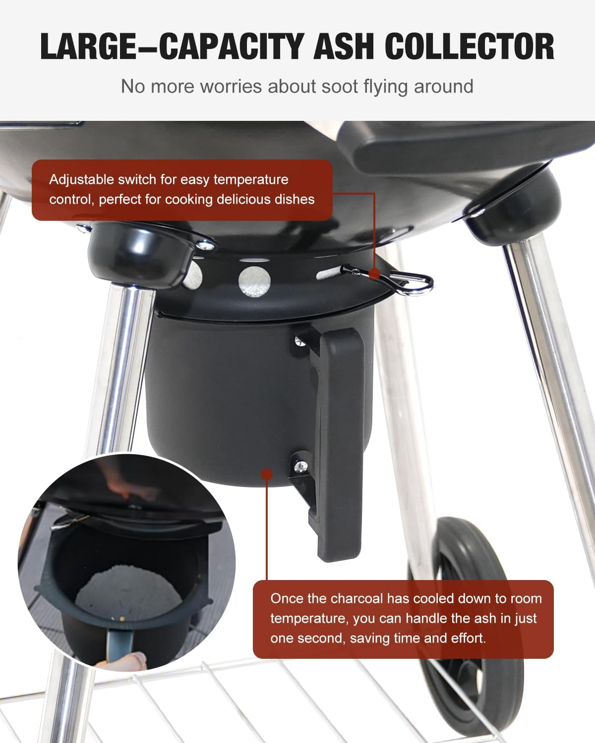 22 Inch Premium BBQ Charcoal Grill. Outdoor Barbecue Kettle Grill. Smoker Grills over 500 Square Inches 2-Tier Cooking Space. Perfect for Outdoor BBQ Party and Patio. Black - Image 6