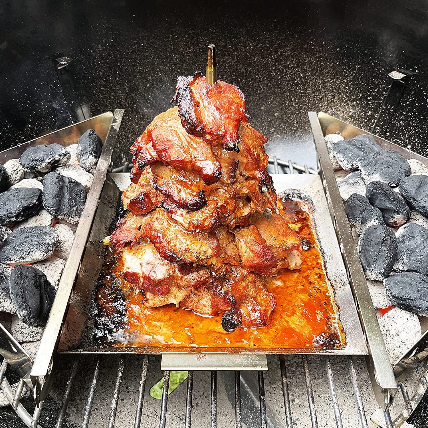 GRILLVANA Stainless Steel Vertical Skewer for Tacos Al Pastor. Shawarma. Kebabs- BBQ Grilling Accessory W/ 2 Removable Spikes (8.5 and 12)- Use on Charcoal Grills or Stove- Handles. No Drip Plate - Image 5