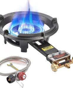 ARC Outdoor Propane Burner Stove. 13 Single Propane Burner. Cast Iron Portable Wok Burner with Bilateral Control Rings and 0-20 PSI Adjustable Regulator. Stainless Steel Hose