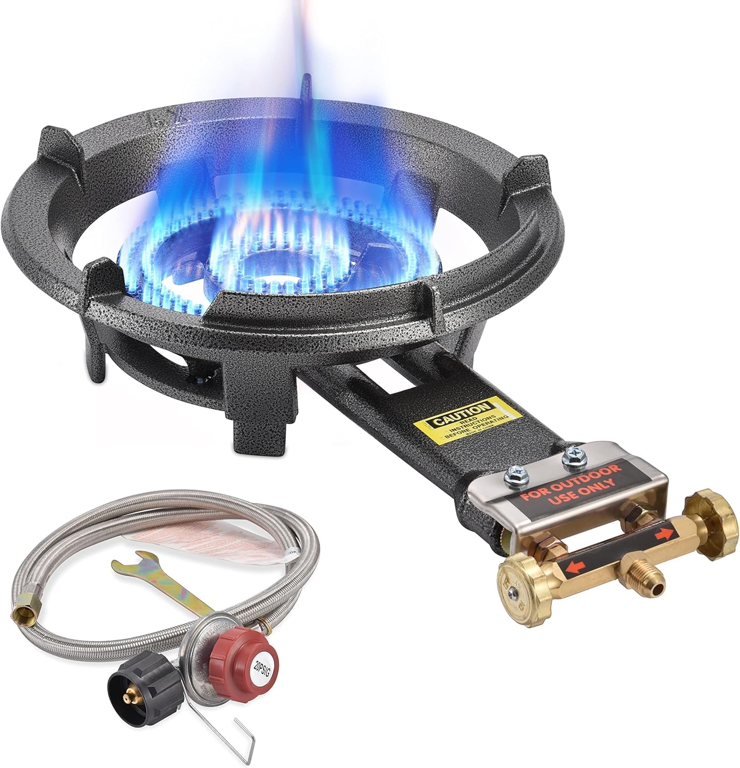 ARC Outdoor Propane Burner Stove. 13 Single Propane Burner. Cast Iron Portable Wok Burner with Bilateral Control Rings and 0-20 PSI Adjustable Regulator. Stainless Steel Hose