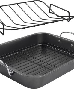Kitcom Nonstick Roasting Pan. Roaster with Rack - 16 Inch Rectangular Grill Suitable for Turkey. Roast Chicken. Ham. Dishwasher Safe (9.5QT)