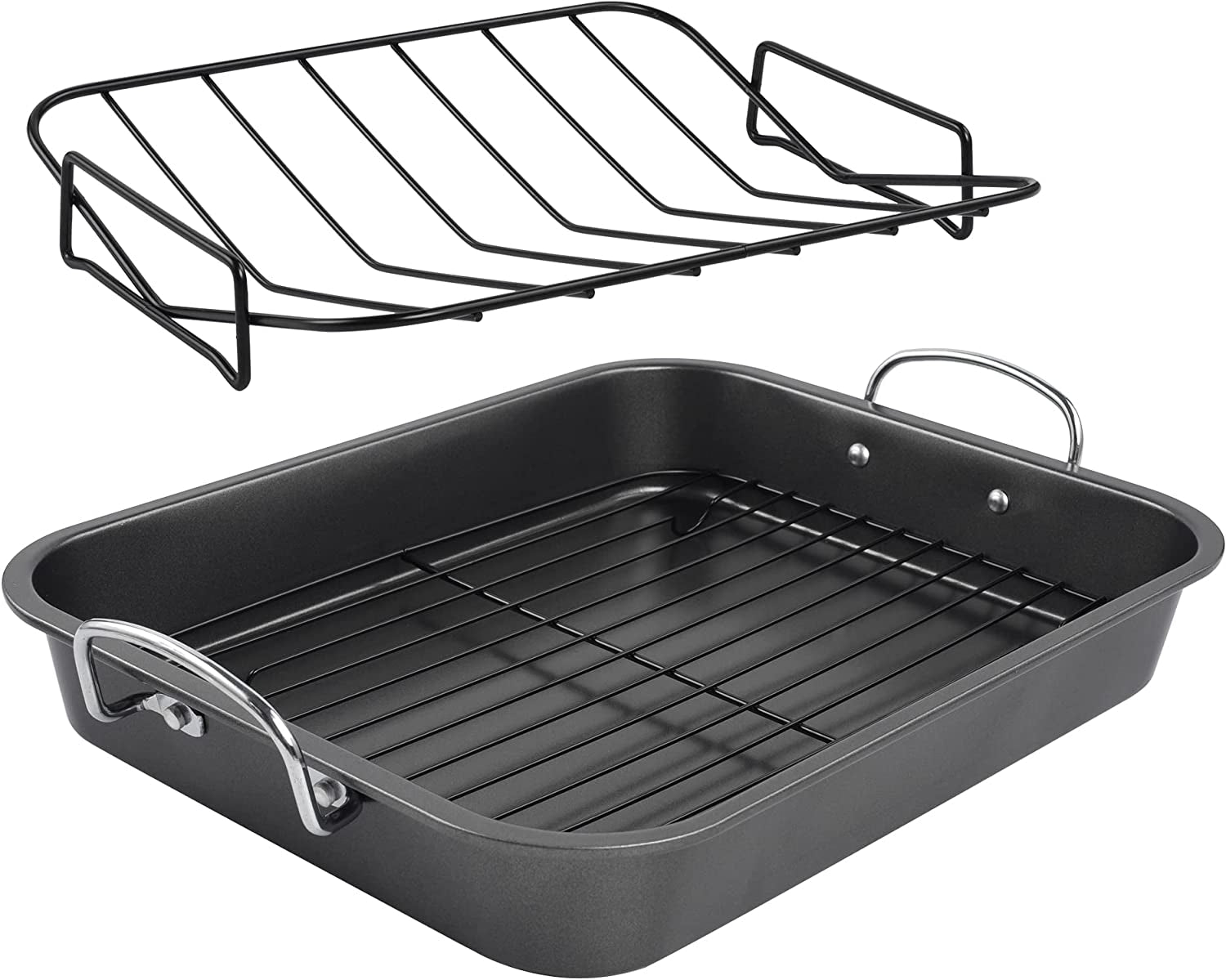 Kitcom Nonstick Roasting Pan. Roaster with Rack - 16 Inch Rectangular Grill Suitable for Turkey. Roast Chicken. Ham. Dishwasher Safe (9.5QT)