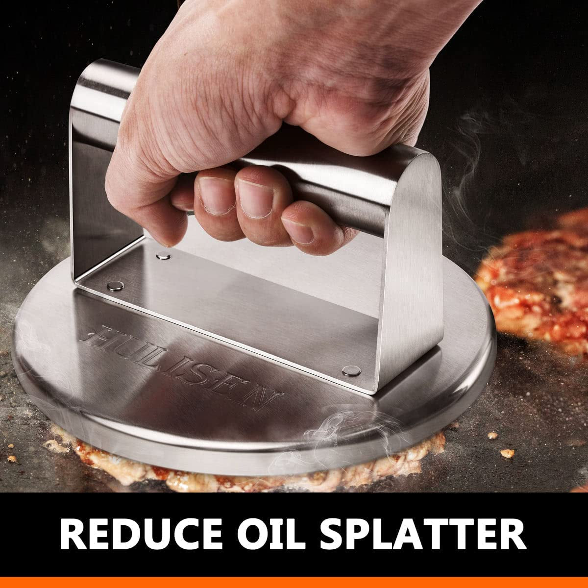 HULISEN Stainless Steel Smashed Burger Press. 6 Inch round Burger Smasher. Griddle Hamburger Press. Non Stick Grill Press for BBQ Griddle Cooking. Griddle Accessories Kit. Gift Package - Image 6