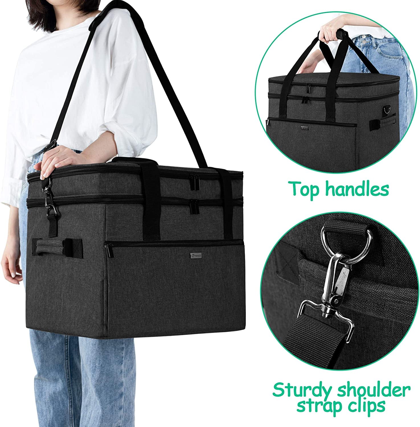 Double Layers Carrying Bag Compatible with Ninja Foodi Grill. Travel Tote Bag with Pockets Compatible with Ninja Foodi 5-In-1 Indoor Grill and Kitchen Accessories. Black - Image 5