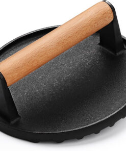 AIVIKI Burger Press. Smash Burger Press for Blackstone Griddle. Heavy Duty Cast Iron round 6.9In Bacon Grill Press with Wood Handle. Meat Steak Weight for Sandwich. Paninis (Round)