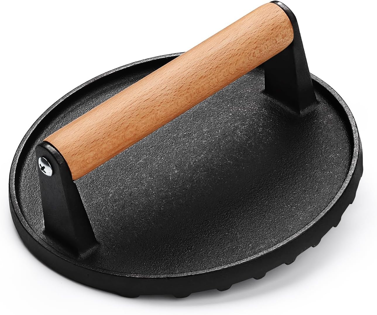 AIVIKI Burger Press. Smash Burger Press for Blackstone Griddle. Heavy Duty Cast Iron round 6.9In Bacon Grill Press with Wood Handle. Meat Steak Weight for Sandwich. Paninis (Round)