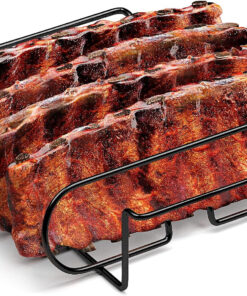 Sorbus® Non-Stick Rib Rack - Porcelain Coated Steel Roasting Stand – Holds 4 Rib Racks for Grilling & Barbecuing - Perfect BBQ Accessories for Smoker and Grill - Durable and Convenient Design (Black)