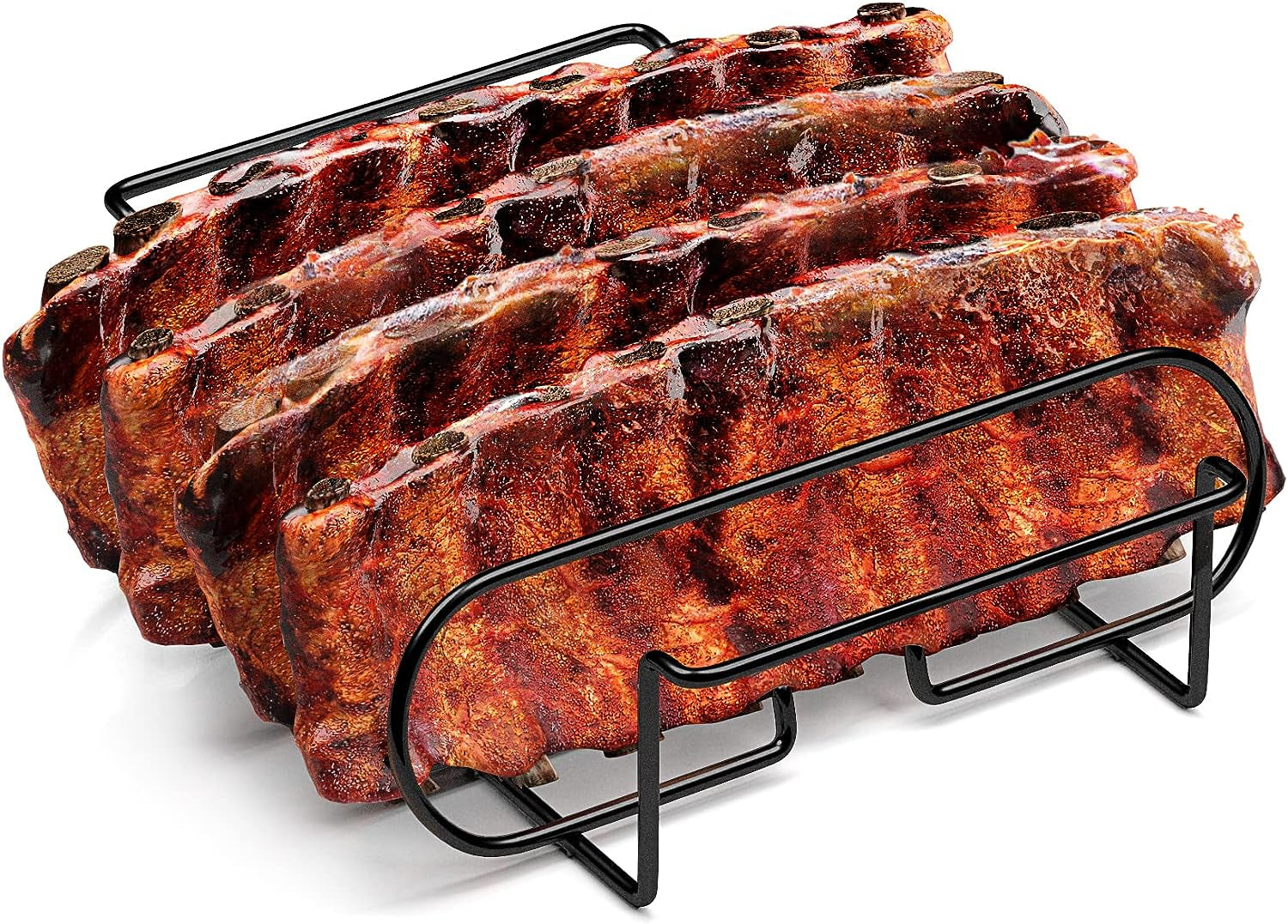 Sorbus® Non-Stick Rib Rack - Porcelain Coated Steel Roasting Stand – Holds 4 Rib Racks for Grilling & Barbecuing - Perfect BBQ Accessories for Smoker and Grill - Durable and Convenient Design (Black)