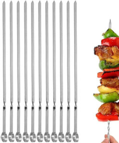 12PCS Kabob Skewers Flat Metal Stainless Steel BBQ Barbecue Skewer 16 Anti-Roll Heavy Duty Shish Kebob Sticks Wide Reusable Grilling Skewers Set for Meat Shrimp Chicken Vegetable Kebab Fork Sausage…