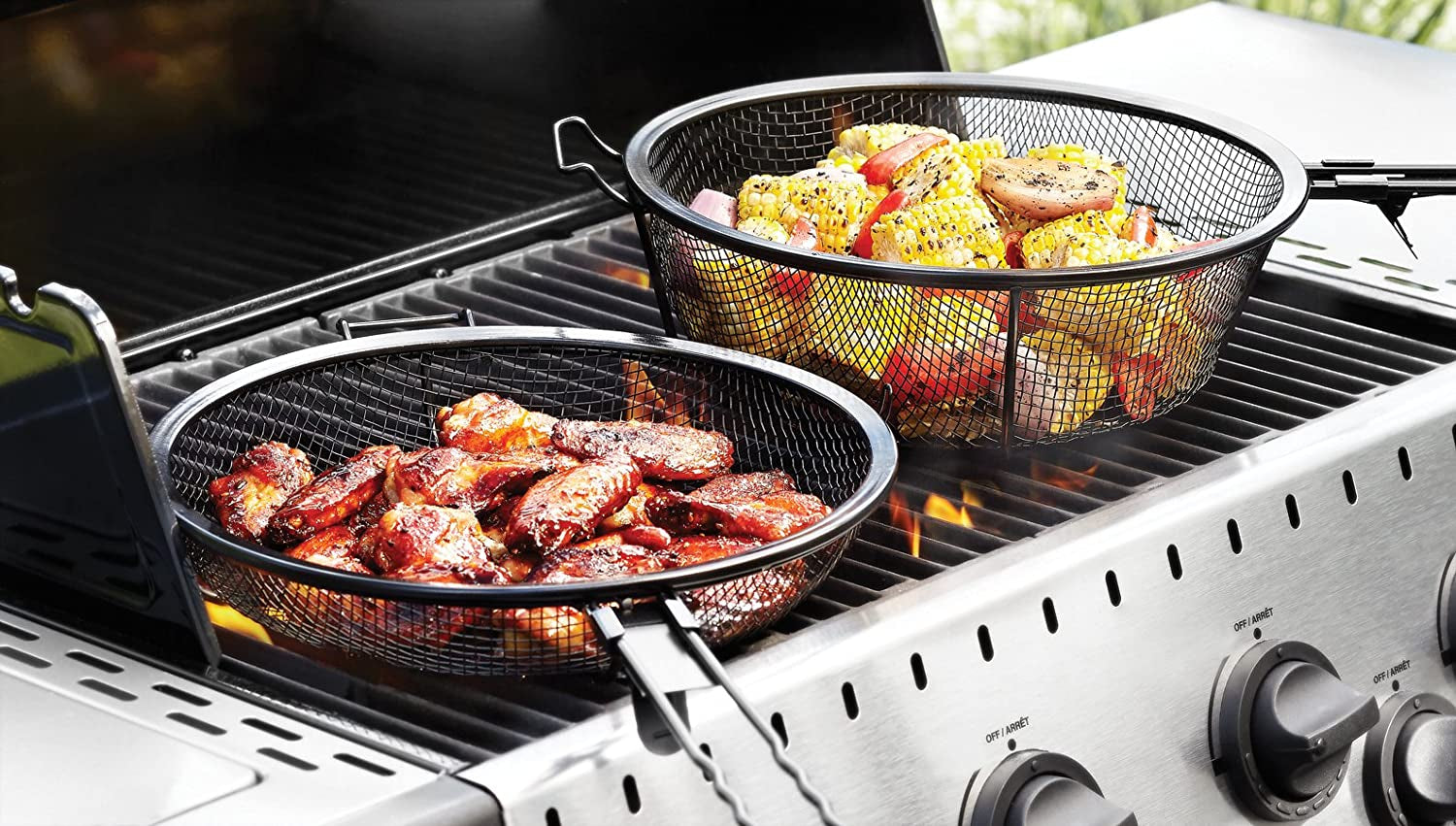 Outset 76182 Chef'S Jumbo Outdoor Grill Basket and Skillet with Removable Handles - Image 2
