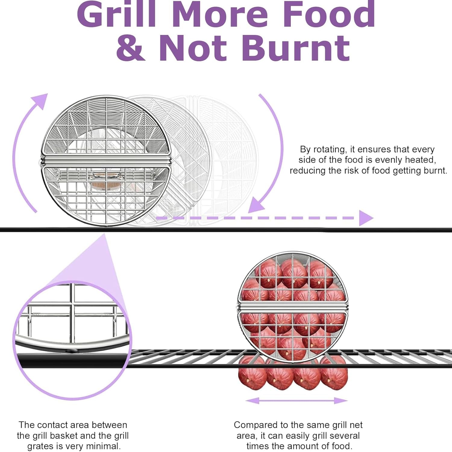 Rolling Grill Basket. Grill Baskets for Outdoor Grill. REMOVABLE HANDLE. Anti-Scorch Stainless Steel BBQ Net Tube for Meat. Shrimp. Vegetables. Grill Accessories. Gifts for Dad. Husband (Round) - Image 6