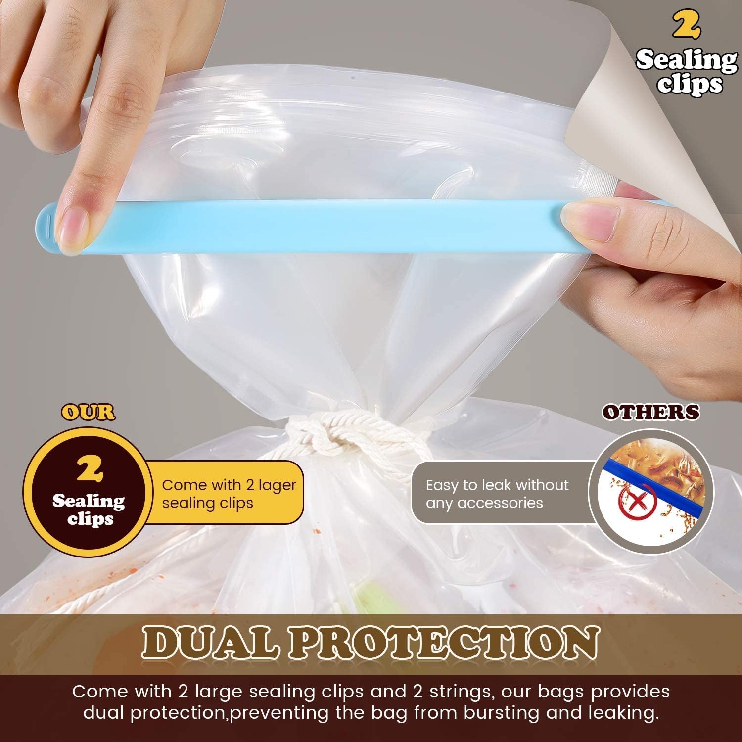 Turkey Brining Bag. 26×22. 2 Pack. Extra Large Brine Bag with 2 Strings and 2 Larger Clips. Thickened Brining Bag Holds up to 35 Pounds. Double Zippers Seal Brine Bags for Turkey. Chicken. Beef.Pork - Image 4