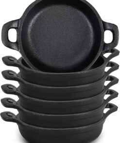 Mini Cast Iron Skillets 5 X 5 X 1.3 Inch Cast Iron Pan Small Ramekin Set Black Casserole Dish Cookware Oven Safe Mini Skillets for Kitchen Indoor Outdoor Picnic (6 Pack)