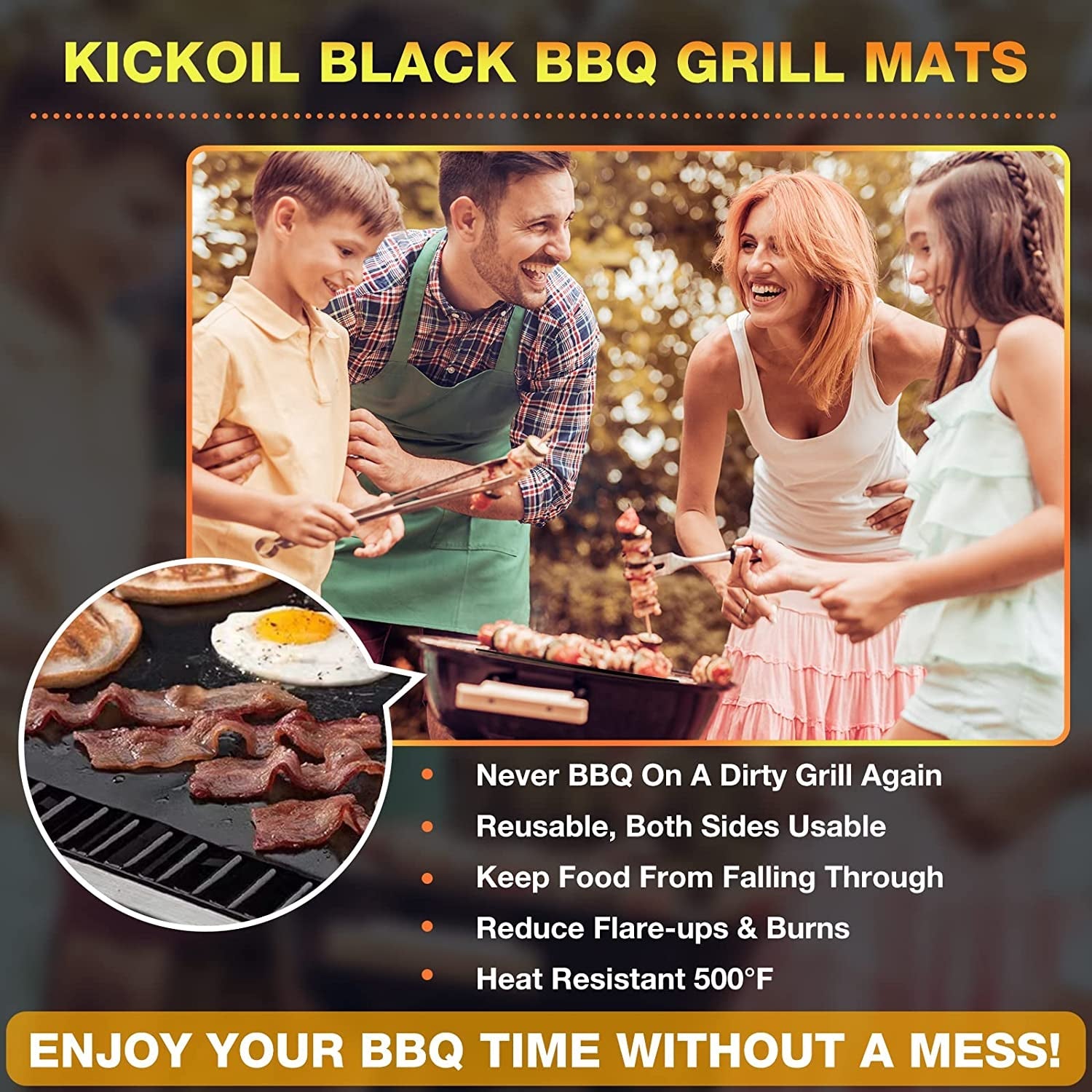 Grill Mats for Outdoor Grill Set of 6 BBQ Grill Mat Non-Stick Reusable Heavy Duty Grilling Mats Teflon Grill Sheets Grill Tools BBQ Accessories for Charcoal Grill Gas Electric Smokers Barbecue Camping - Image 5