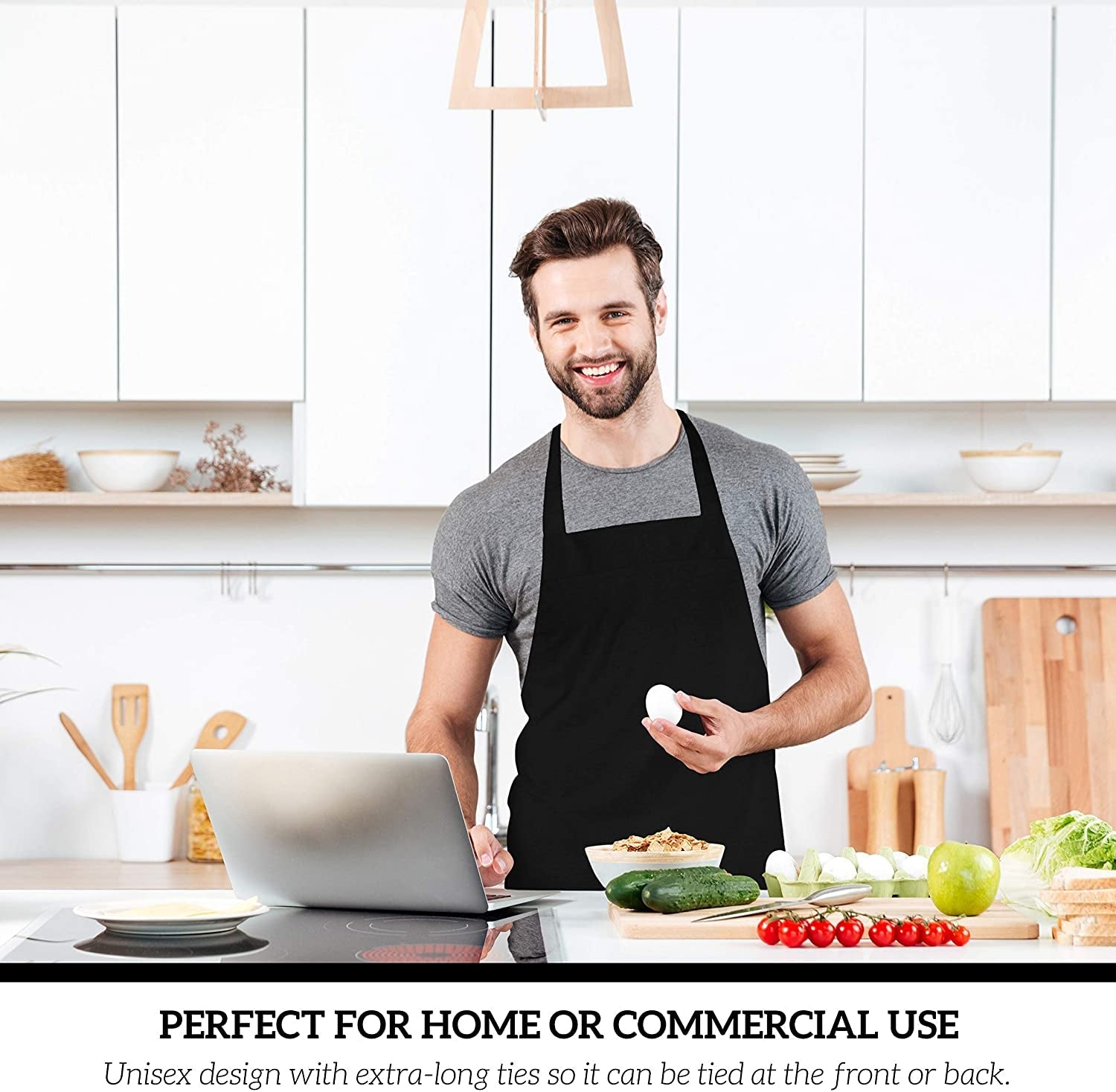 12 Pack Bib Apron - Unisex Black Aprons. Machine Washable Aprons for Men and Women. Kitchen Cooking BBQ Aprons Bulk (Pack of 12. No Pockets. Black) - Image 5