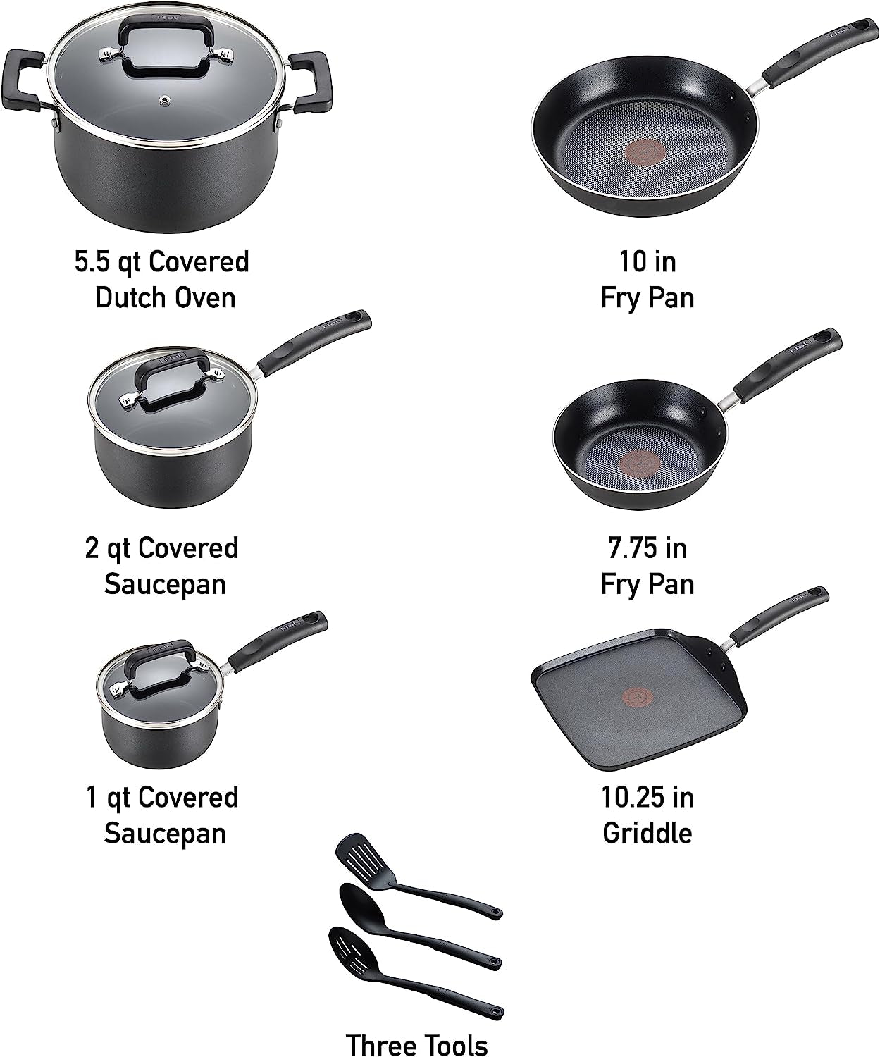 T-Fal Signature Nonstick Cookware Set 12 Piece. Oven Broiler Safe 350F. Pots and Pans. Kitchen Cooking Set W/Fry Pans. Saucepans. Saute Pan. Dutch Oven. Griddle. Kitchen. Home. Dishwasher Safe. Black - Image 2