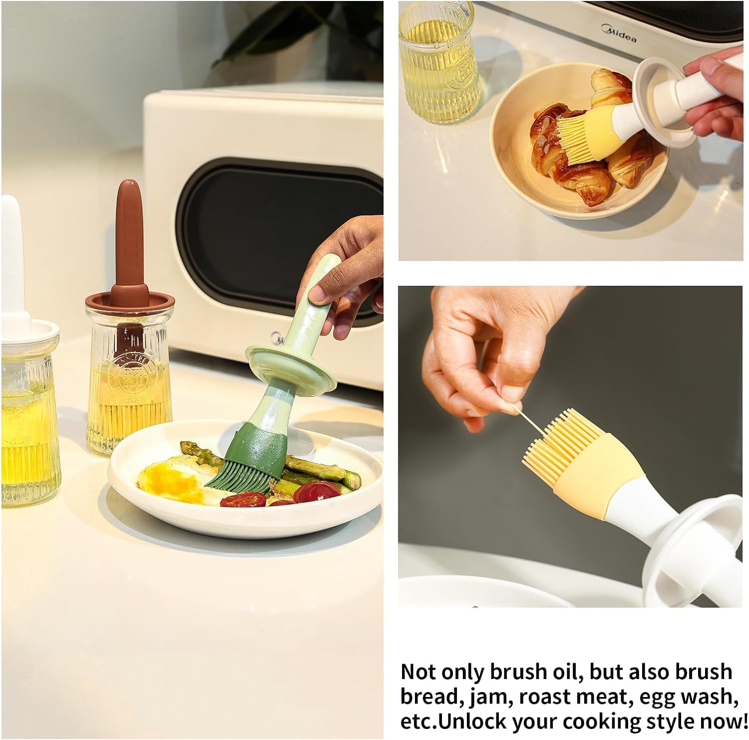 Glass Oil Dispenser Bottle with Silicone Basting Brush – 3‑in‑1 for Olive Oil. Vinegar. Sauce. BBQ & Cooking (Green) - Image 3