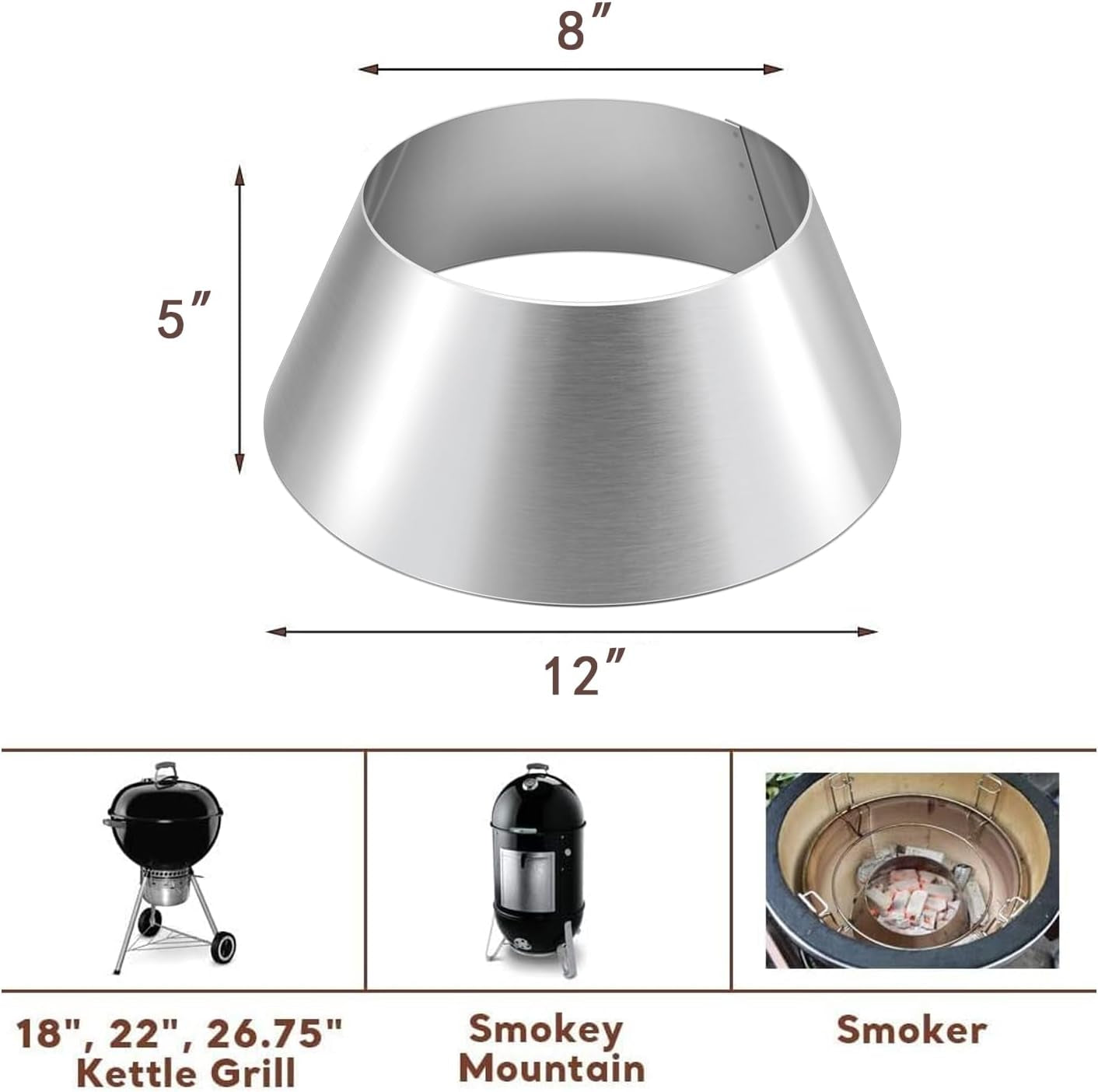 Uniflasy BBQ Whirlpool for Weber Kettle 22. 26.75 Inches WSM Weber Smokey Mountain for Big Green Egg XL Kamado Cone Kettle Charcoal Grill Accessories for Weber Master Touch 22 - Image 4