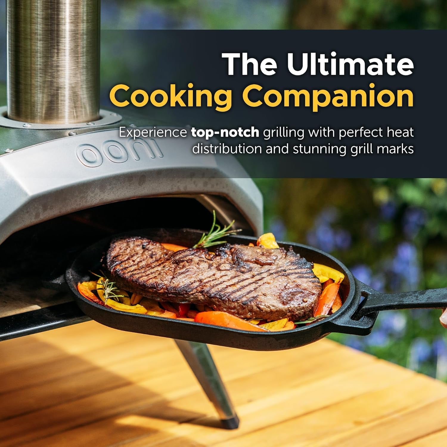 Ooni Cast Iron Grizzler Pan - Grill Frying Pan. 12 X 6 Griddle Plate with Removable Handle and Bamboo Trivet. Pre-Seasoned Non-Stick Oven Safe Cookware. Pizza Oven and BBQ Accessories - Image 3