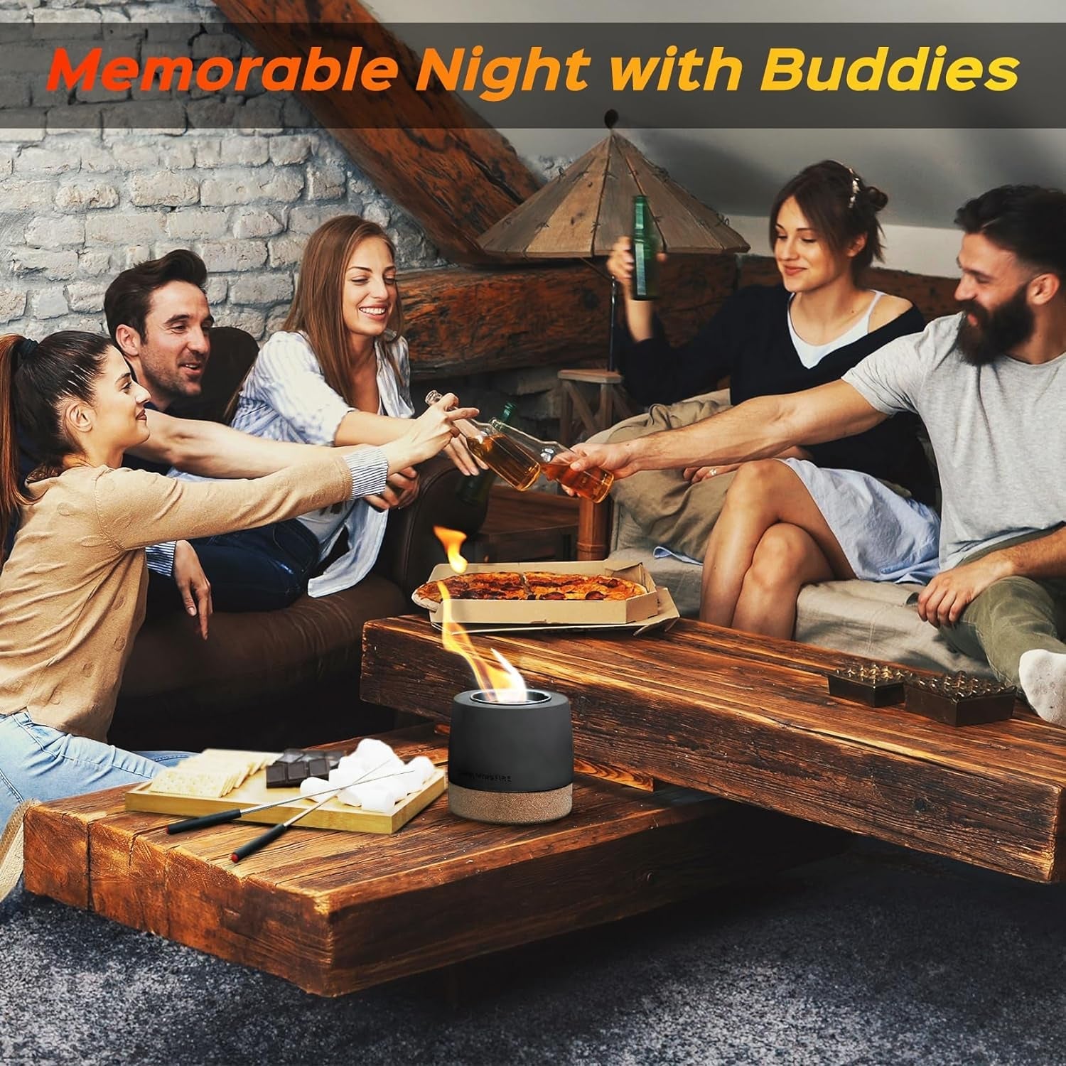 Tabletop Fire Pit. round Concrete Smokeless Smores Fire Pit Table Top as Smores Maker Kit. Dual Burner Cups Rubbing Alcohol Table Top Firepit for Indoor & Patio - Image 4