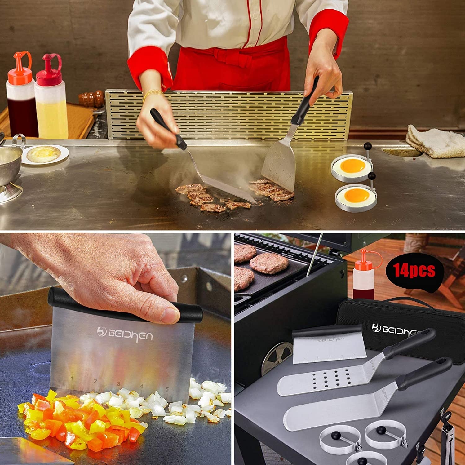 Griddle Accessories Kit. 14 Pcs Stainless Steel Griddle Grill Tools Set Blackstone and Camp Chef. Professional Grill Spatula Set for Men Women Outdoor BBQ and Camping - Image 4