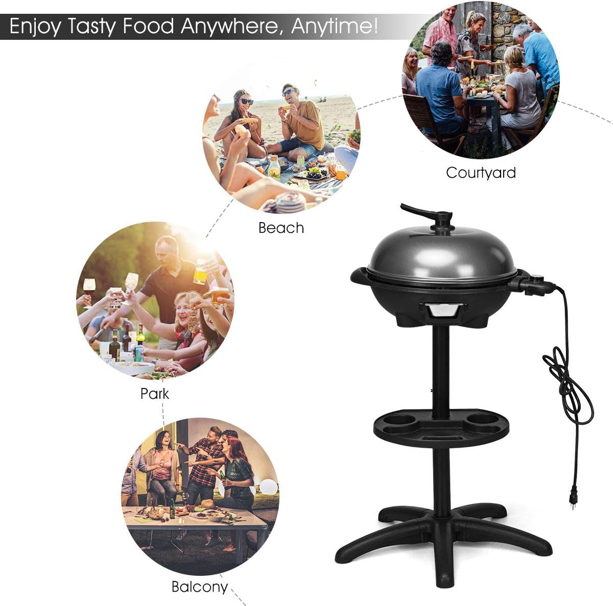 Giantex Electric Grill Indoor Outdoor. Non-Stick Grill Griddle Plate. 3 Cooking Zones. Temperature Control. Drip Tray. 1350W 200Sq.In BBQ Grill for Balcony Apartments Backyard Party Camping (Black) - Image 5